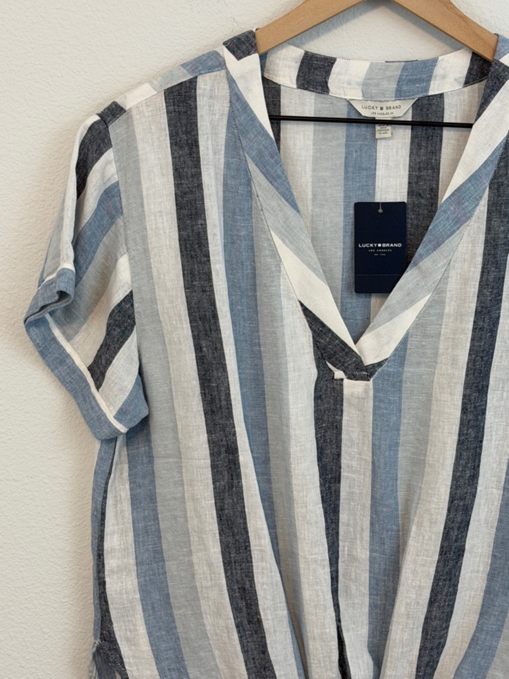 Lucky Brand striped tie-front linen blend top - Picture 3 of 6